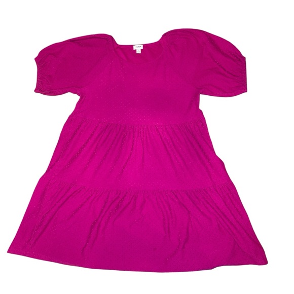 J.Crew hot pink tiered clip dot babydoll dress with puff sleeves . - Picture 2 of 6